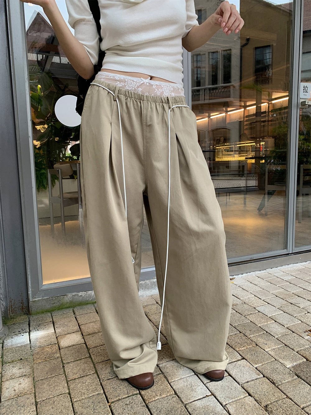Women's two-piece design lace casual pants