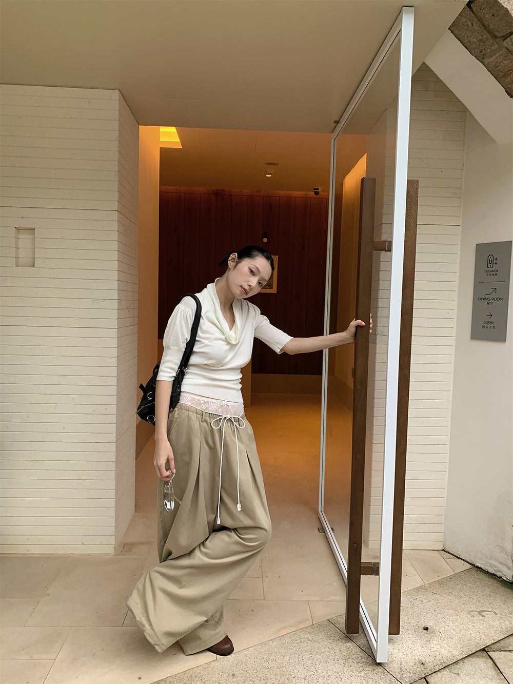 Women's two-piece design lace casual pants